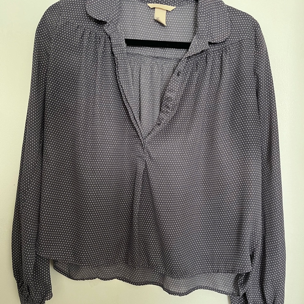3/$15 H&M Polka-dot Collared Blouse in Blue